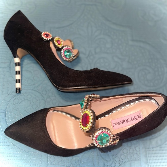 Betsey Johnson Elegant Black Jewel Embellished Heels - Picture 2 of 2